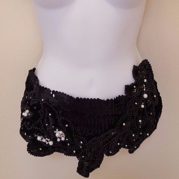 Onyx Black Sequin Bead Wedding Obi Belt Sash main image 5